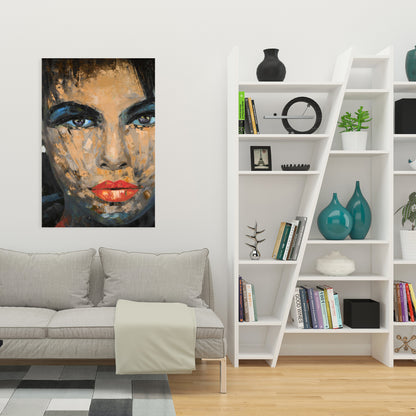 Toile de chambre bleue – Portrait féminin abstrait, décoration d'intérieur