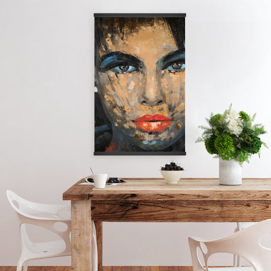 Abstract Female Portrait | Blue Magnetic Canvas Home Decor