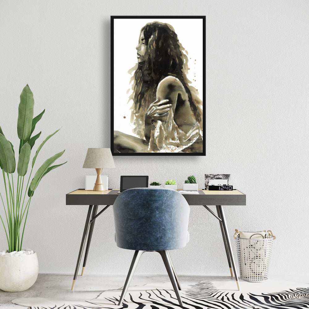 Toile encadrée « Femme en sépia » | Décoration figurative pour chambre à coucher