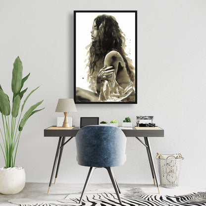 Toile encadrée « Femme en sépia » | Décoration figurative pour chambre à coucher