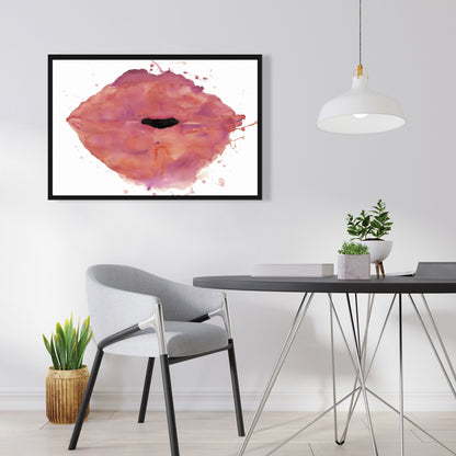 Watercolor Pink Lipstick Canvas | Beauty Bedroom Wall Decor
