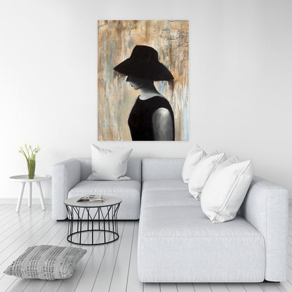 Audrey Hepburn Big Hat Canvas - Brown Bedroom Home Decor