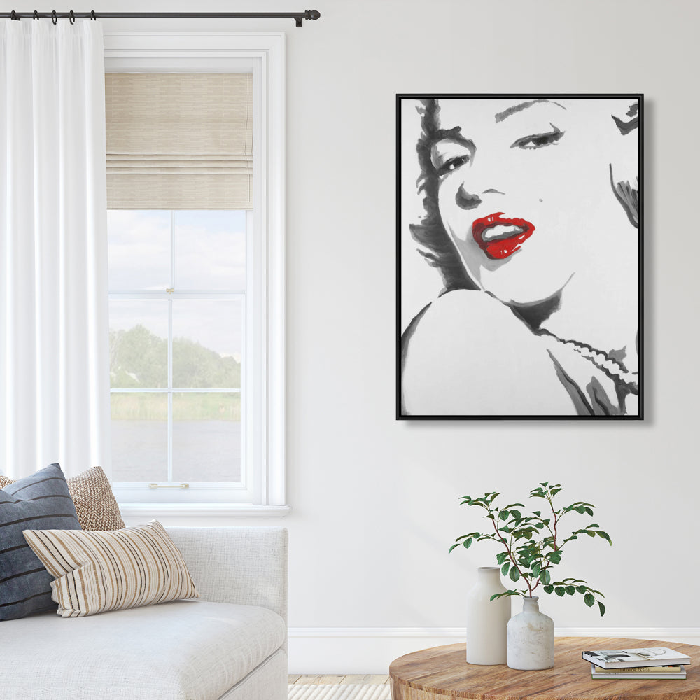 Marilyn Monroe grise rétro | Décoration d'intérieur sur toile encadrée