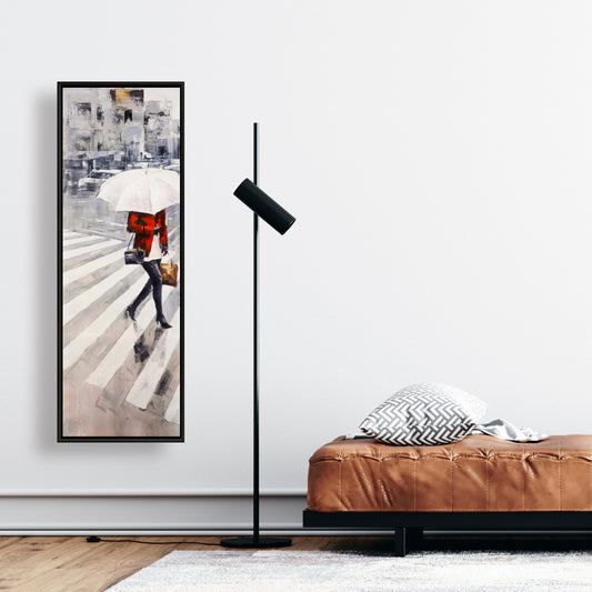 Toile encadrée « Femme marchant avec un parapluie » | Art de rue moderne
