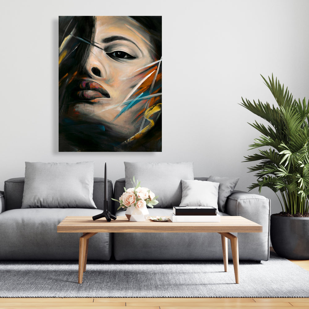 Portrait de femme abstrait sur toile – Décoration de chambre à coucher