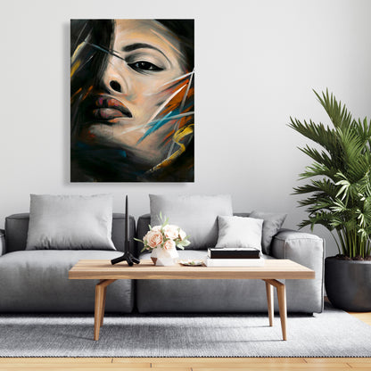 Portrait de femme abstrait sur toile – Décoration de chambre à coucher