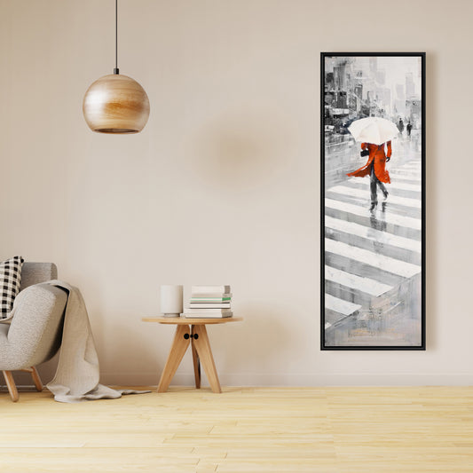 Jour de pluie en ville – Décoration sur toile encadrée pour chambre à coucher d'une femme grise