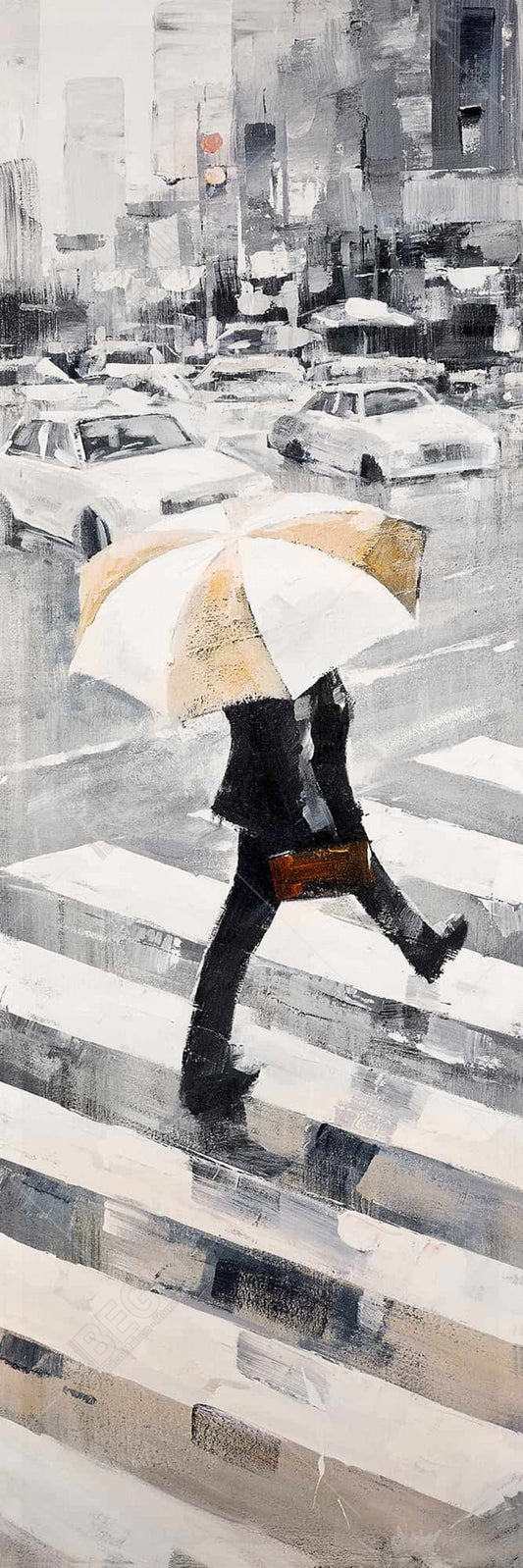 Modern Man Walking with Umbrella Gray Canvas | Home Decor