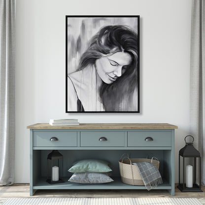 Smiling Woman Portrait - White Bedroom Framed Canvas Decor