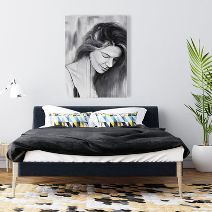 Smiling Woman Portrait Canvas | Monochrome Bedroom Decor