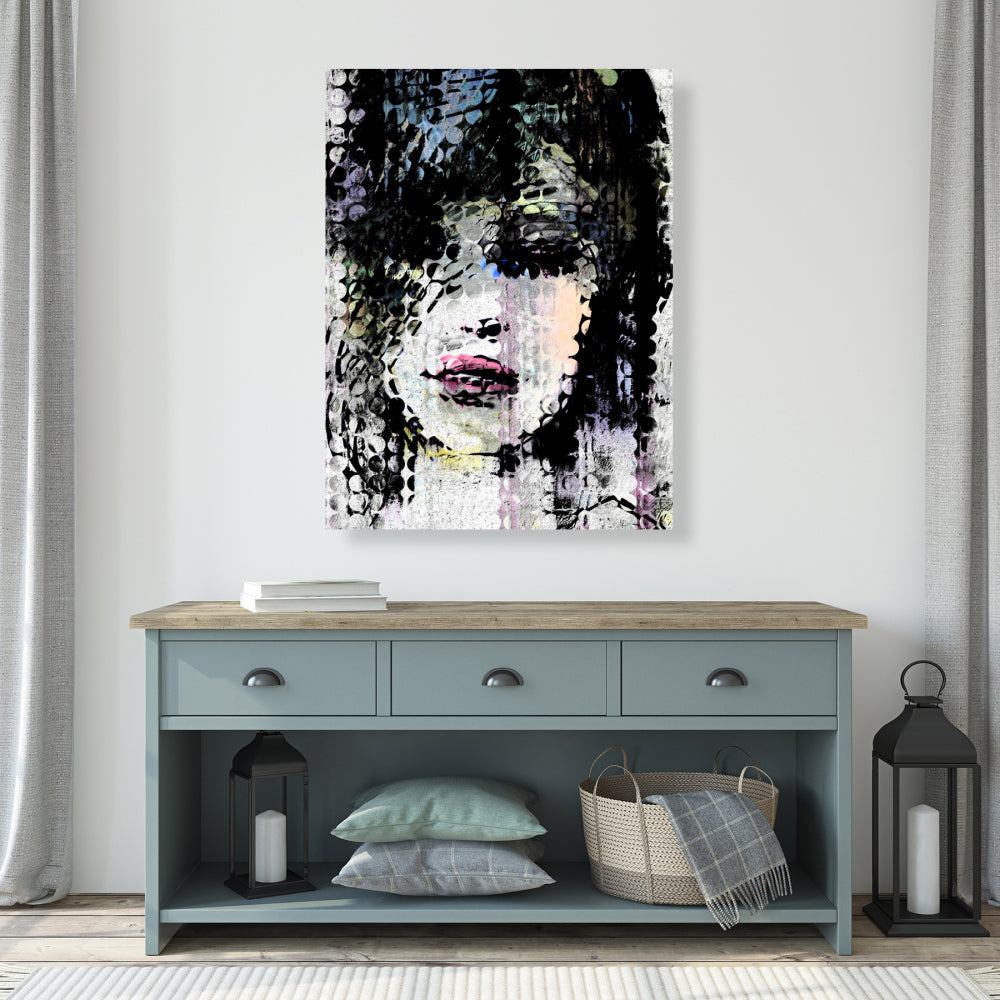 Retro Black Canvas - Abstract Colorful Woman Face Art Decor