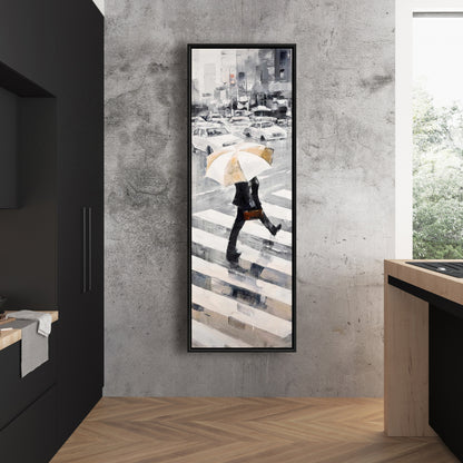 Toile encadrée représentant un homme moderne marchant avec un parapluie