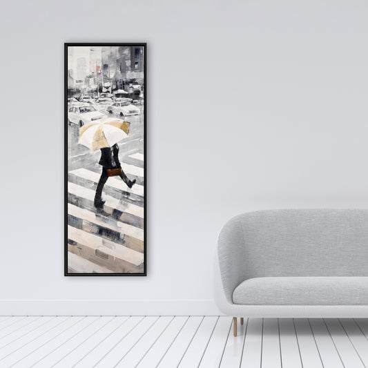 Toile encadrée représentant un homme moderne marchant avec un parapluie