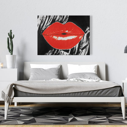 Toile « Lèvres pulpeuses et brillantes » – Décoration murale rétro pour chambre à coucher