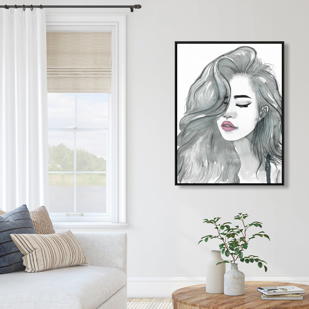 Bohemian Bedroom Woman Framed Canvas | Beautiful Hair Art