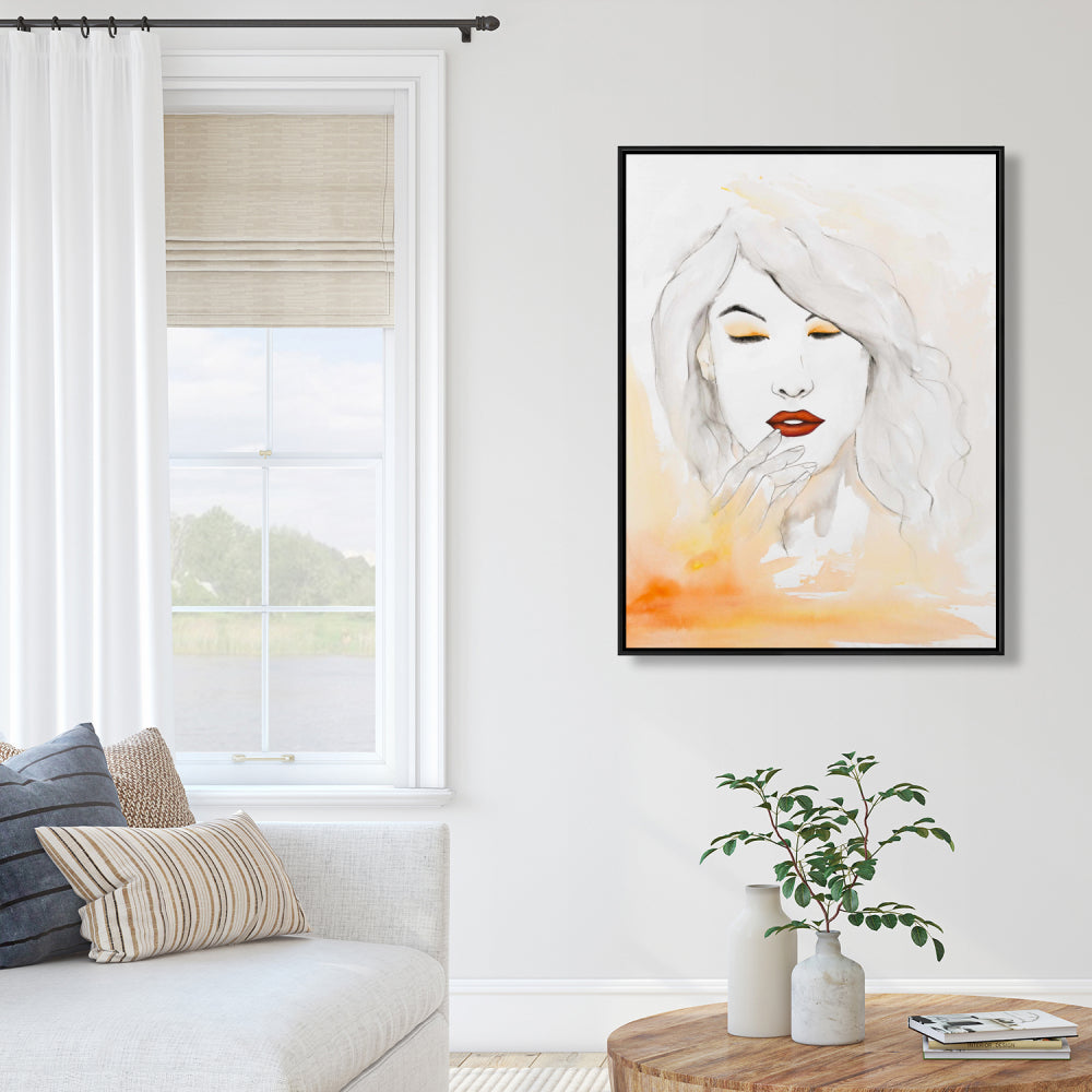 Romantic Beauty Watercolor Portrait Framed Canvas - Home Decor