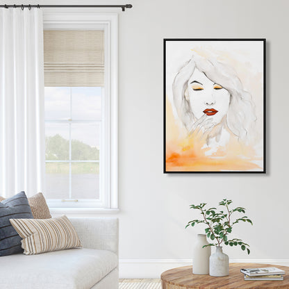 Romantic Beauty Watercolor Portrait Framed Canvas - Home Decor