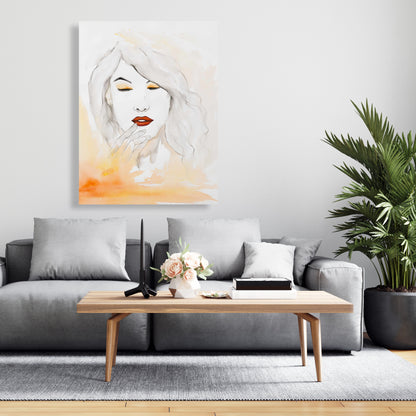 Décoration de chambre beauté | Portrait sur toile orange à l'aquarelle