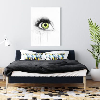 Toile aquarelle « Œil vert » | Décoration illustrative « Beauté grise »