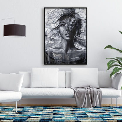 Toile « Femme douce » | Cadre industriel blanc pour chambre à coucher