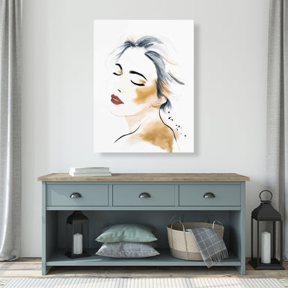Office Beauty Blue Canvas | Watercolor Lady Portrait Decor