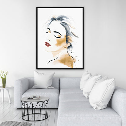 Portrait de femme serein à l'aquarelle sur toile | Décoration d'intérieur figurative
