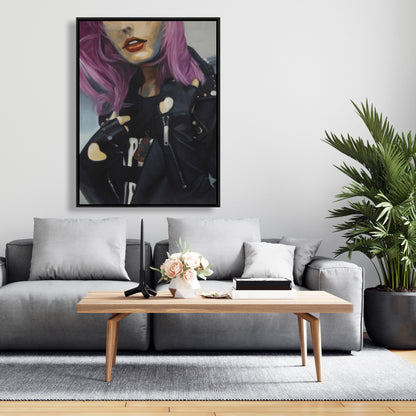 Young Punk Woman Canvas | Retro Purple Bedroom Decor
