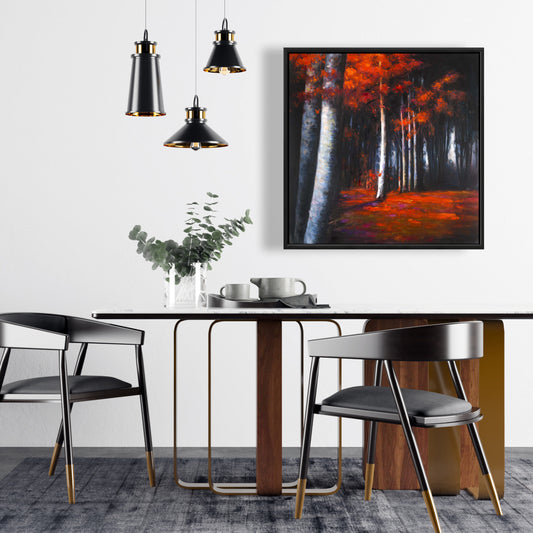 Toile grise représentant des arbres mystérieux dans une forêt | Décoration d'intérieur