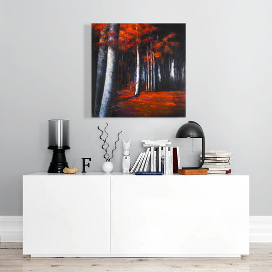 Toile grise représentant des arbres mystérieux dans une forêt - Décoration d'intérieur
