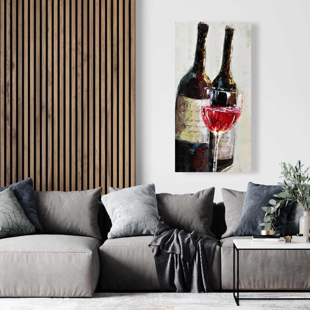 Kitchen Brown Canvas - Two Bottles with Wine Glass Decor