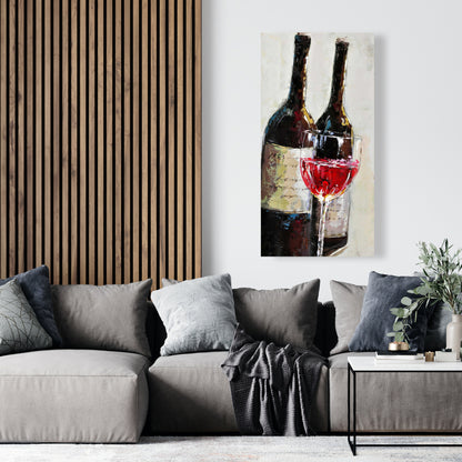 Kitchen Brown Canvas - Two Bottles with Wine Glass Decor