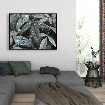 Feuilles après la pluie – Toile encadrée botanique | Décoration de salle de bain