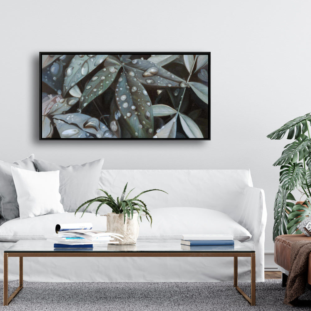 Feuilles après la pluie – Toile encadrée botanique | Décoration de salle de bain