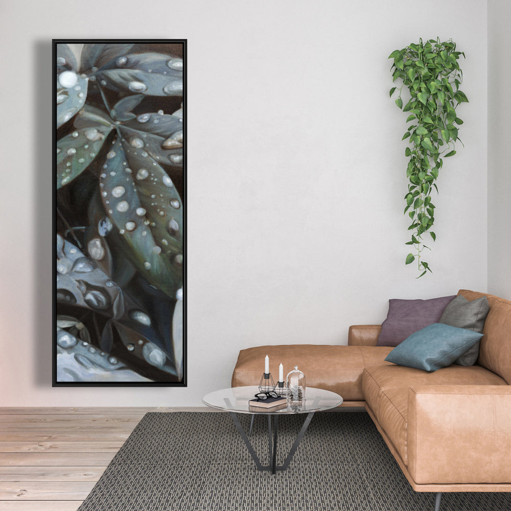 Feuilles après la pluie – Toile encadrée botanique | Décoration de salle de bain