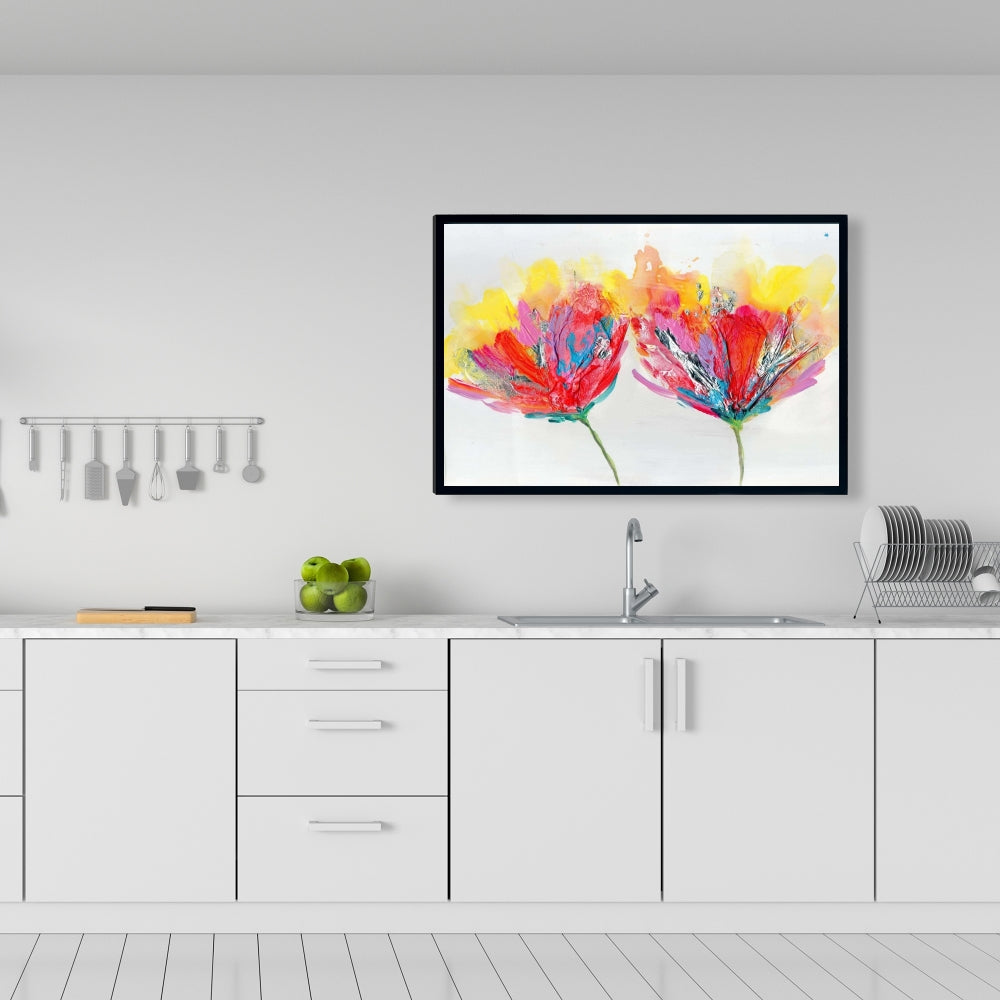 Botanical Blue Framed Canvas - Colorful Flowers & Butterfly Decor