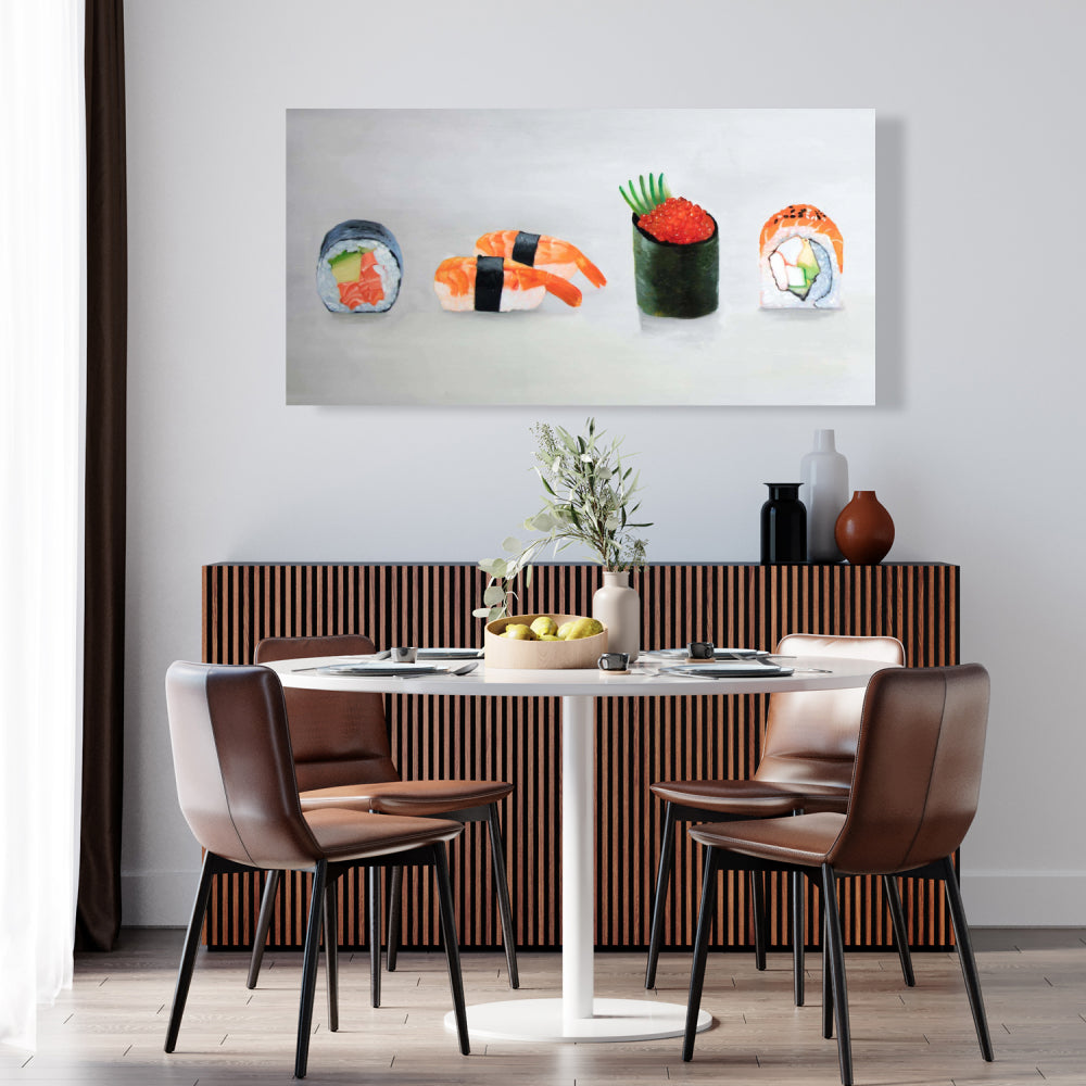 Asian Gray Kitchen Canvas | Six Pieces Sushi Assortment Decor