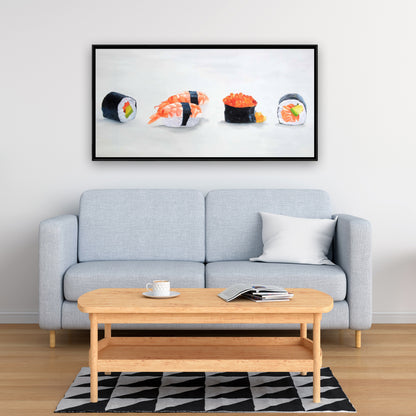 Delicious Sushis Canvas - Asian Food Gray Framed Home Decor