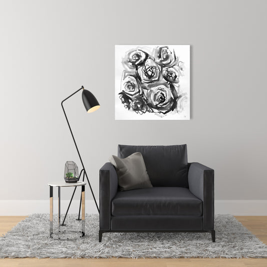 Monochrome Abstract Roses Canvas | Minimalist Floral Decor