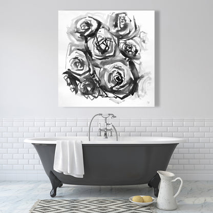 Monochrome Abstract Roses Canvas | Minimalist Floral Decor