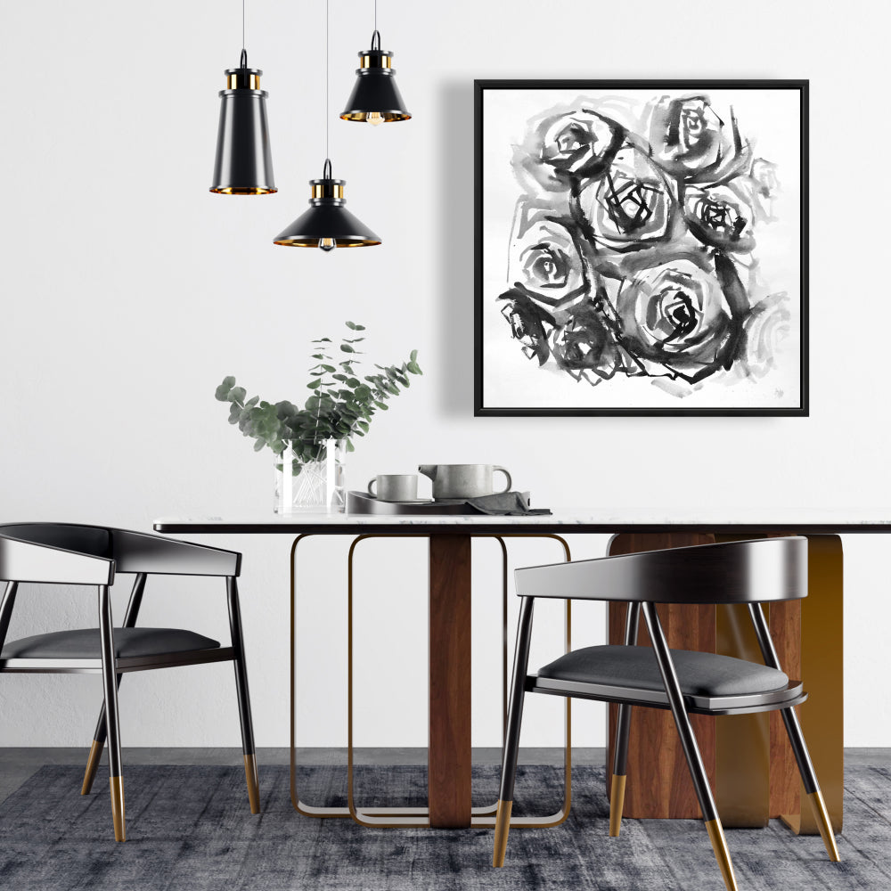 Monochrome Abstract Roses | Minimalist Floral Canvas Wall Art