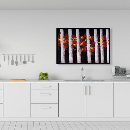 Arbres et feuilles d'automne | Décoration sur toile encadrée pour chambre blanche