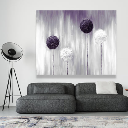 Purple Allium Flowers Canvas | Gray Botanical Wall Art Decor