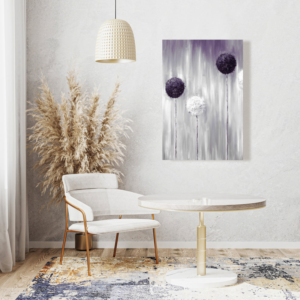 Purple Allium Flowers Canvas | Gray Botanical Wall Art Decor