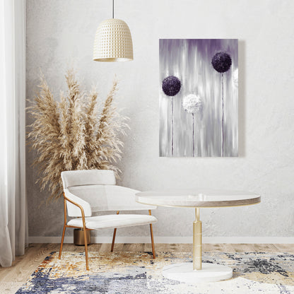 Purple Allium Flowers Canvas | Gray Botanical Wall Art Decor