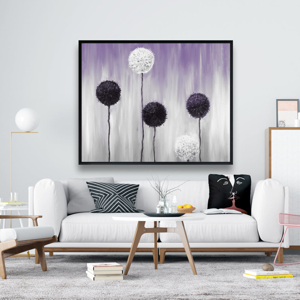 Fleurs d'allium violettes et blanches | Décoration d'intérieur sur toile encadrée