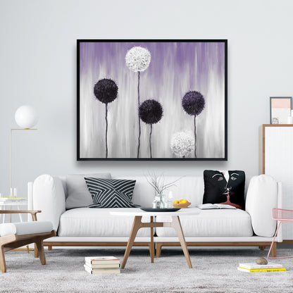 Fleurs d'allium violettes et blanches | Décoration d'intérieur sur toile encadrée