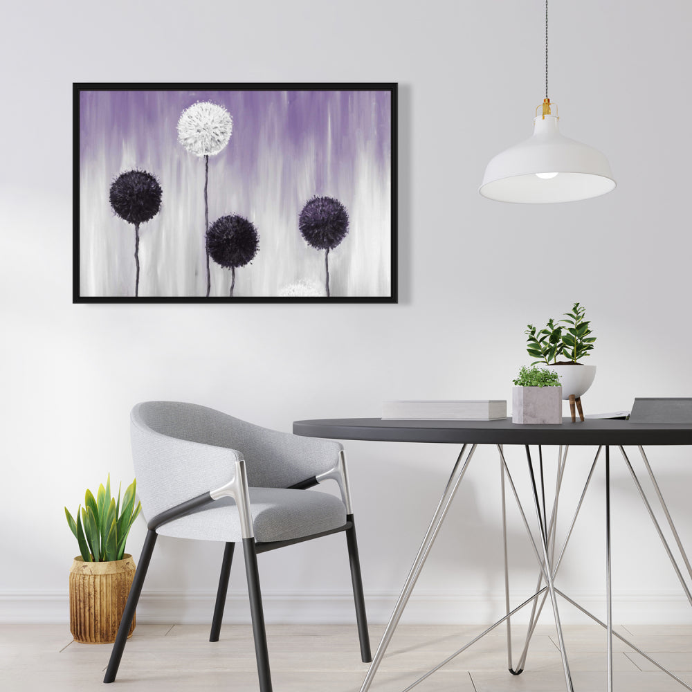 Fleurs d'allium violettes et blanches | Décoration d'intérieur sur toile encadrée