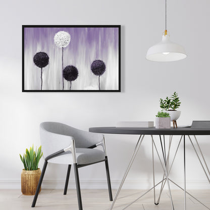 Fleurs d'allium violettes et blanches | Décoration d'intérieur sur toile encadrée