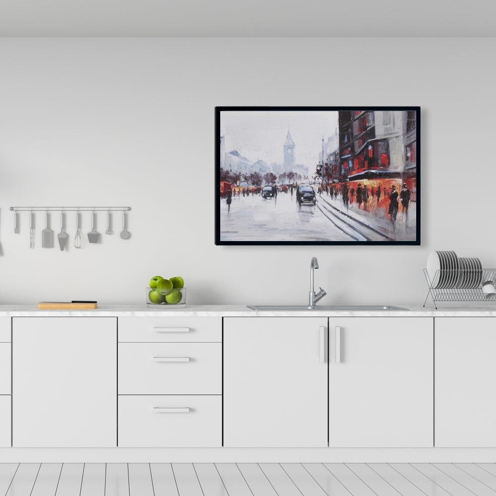 Toile de bureau encadrée grise – Décor de rue avec voitures