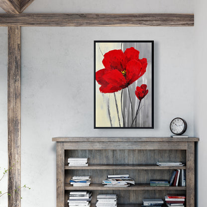 Red Flowers on Gray Canvas | Floral & Botanical Home Decor
